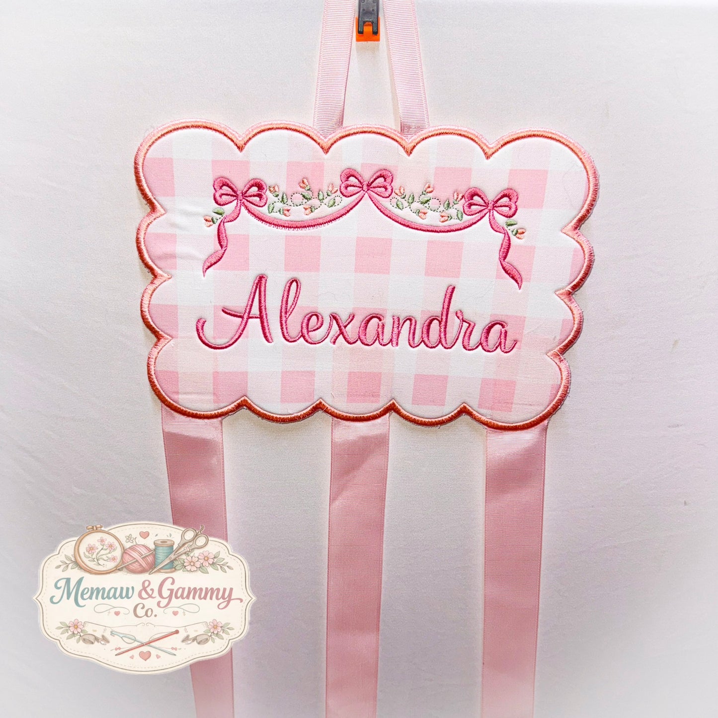Custom Personalized  Embroidered Hairbow Bow Holder