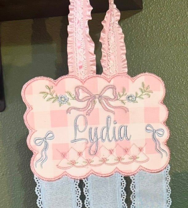 Custom Personalized  Embroidered Hairbow Bow Holder